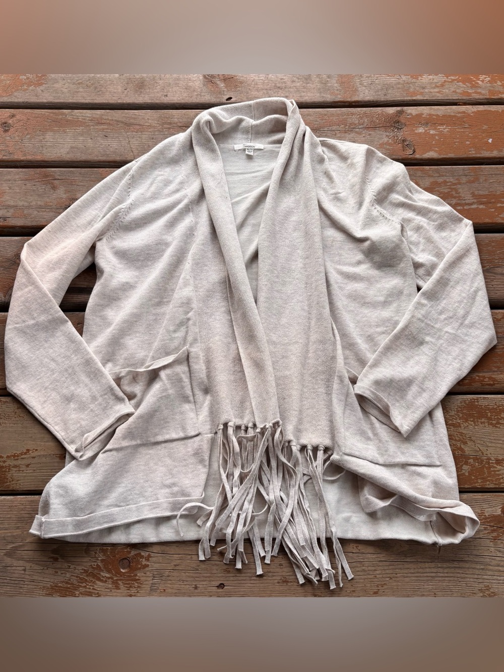 89th & Madison Cream Fringe Cardigan - Size XL